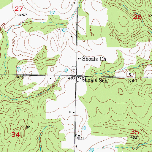 Topographic Map of Shoals School, OK