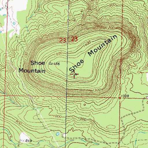 Topographic Map of Shoe Mountain, OK
