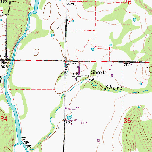 Topographic Map of Short, OK