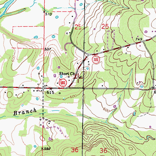 Topographic Map of Short Church, OK