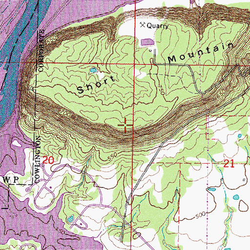 Topographic Map of Short Mountain, OK