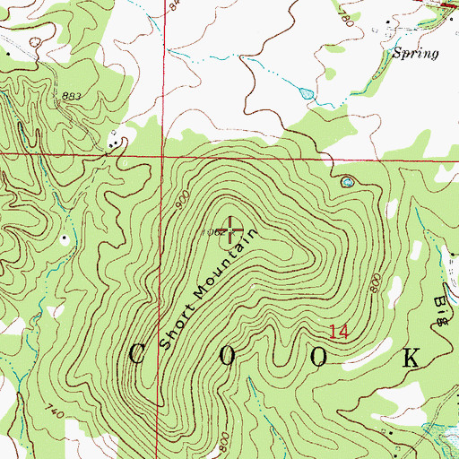Topographic Map of Short Mountain, OK