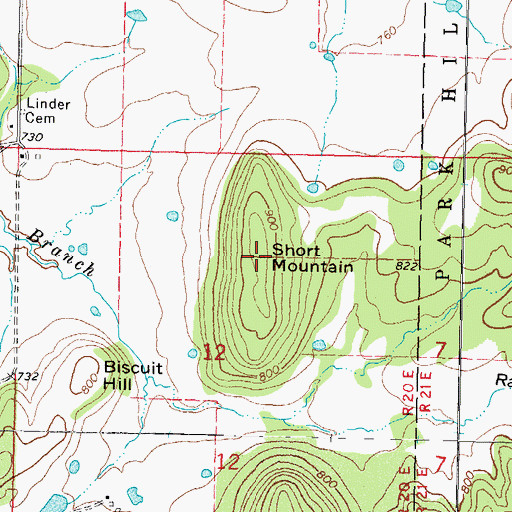Topographic Map of Short Mountain, OK