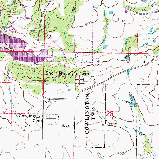 Topographic Map of Short Mountain Cemetery, OK