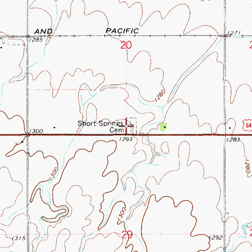 Topographic Map of Short Springs Cemetery, OK