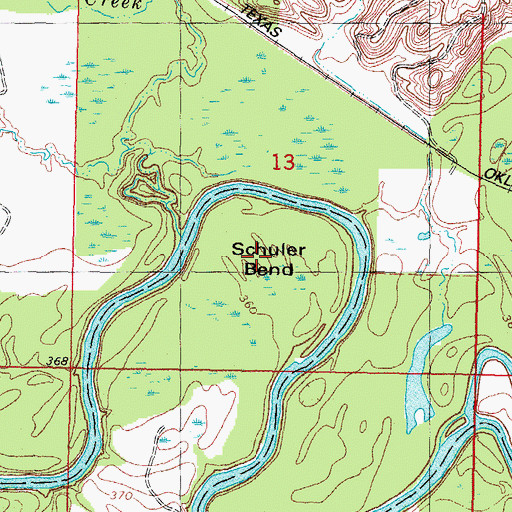 Topographic Map of Schuler Bend, OK