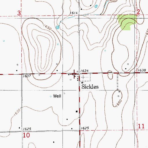 Topographic Map of Sickles, OK
