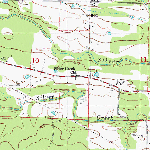 Topographic Map of Silver Creek Church, OK