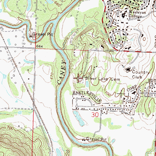 Topographic Map of Silver Lake Cemetery, OK