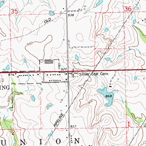 Topographic Map of Silver Star Cemetery, OK