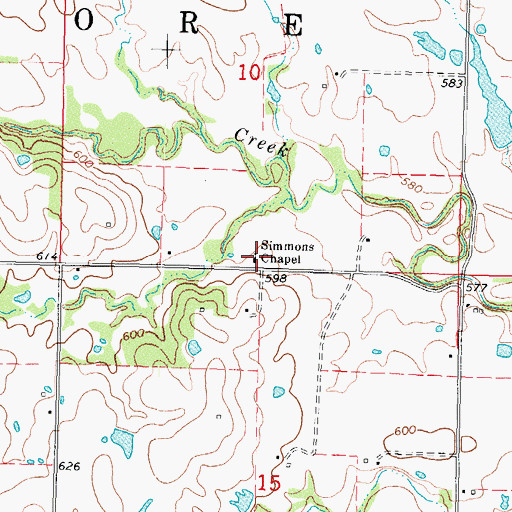 Topographic Map of Simmons Chapel, OK