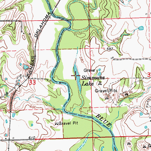 Topographic Map of Simmons Lake, OK