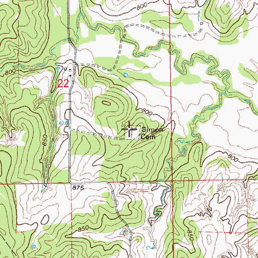 Topographic Map of Simon Cemetery, OK