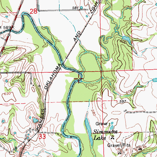 Topographic Map of Simon Creek, OK