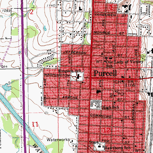 Topographic Map of Simpson School, OK