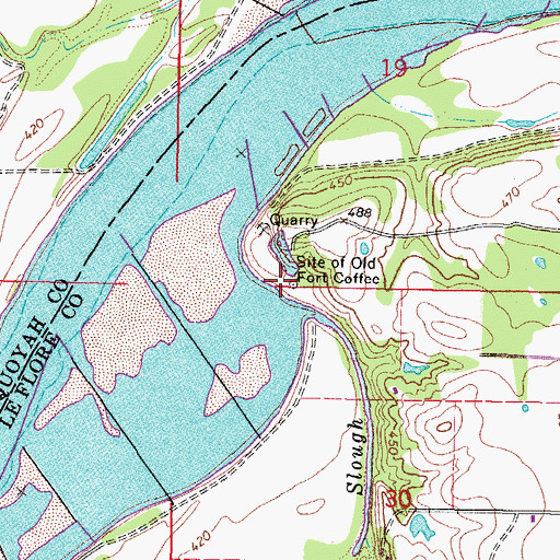 Topographic Map of Site of Old Fort Coffee, OK