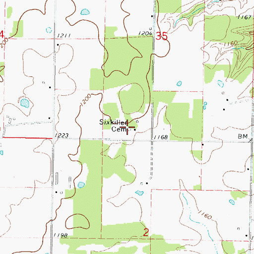Topographic Map of Sixkiller Cemetery, OK