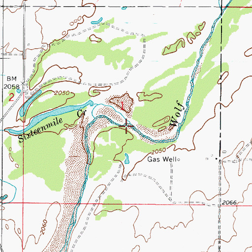 Topographic Map of Sixteenmile Creek, OK