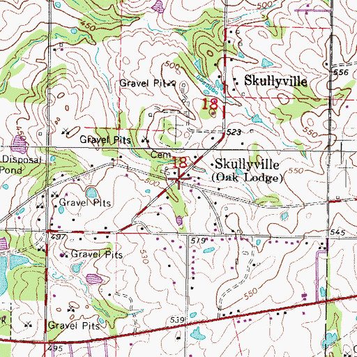 Topographic Map of Skullyville, OK