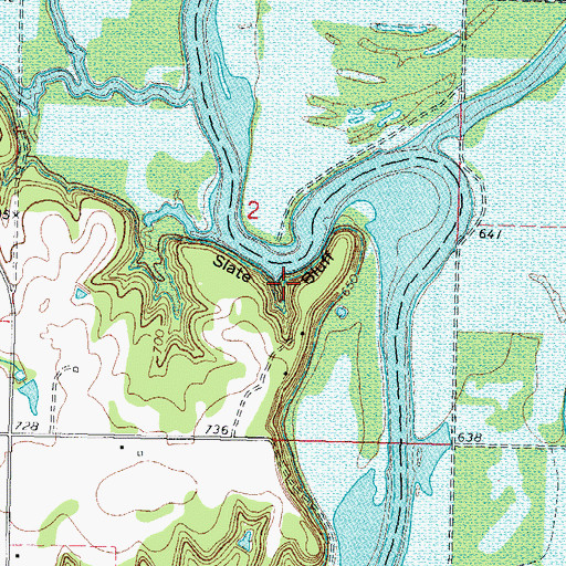 Topographic Map of Slate Bluff, OK