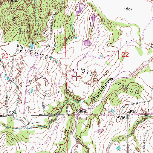 Topographic Map of Sledge Oil Field, OK