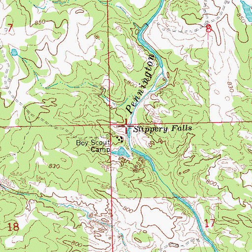 Topographic Map of Slippery Falls, OK