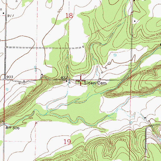 Topographic Map of Sloan Cemetery, OK