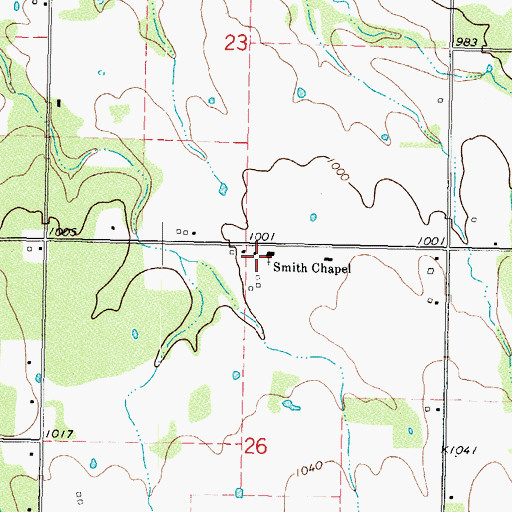 Topographic Map of Smith Chapel, OK