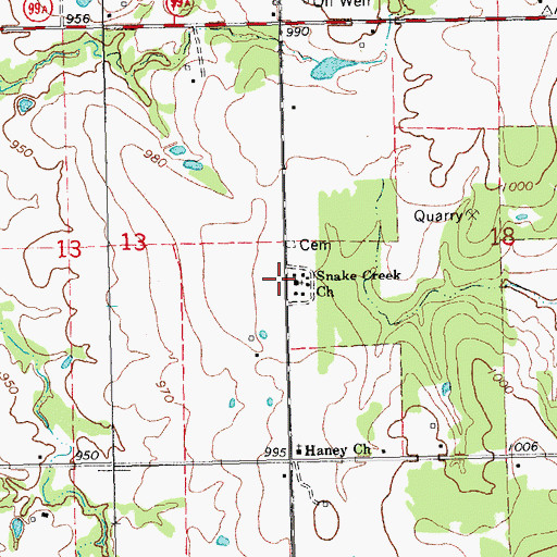 Topographic Map of Snake Creek Church, OK