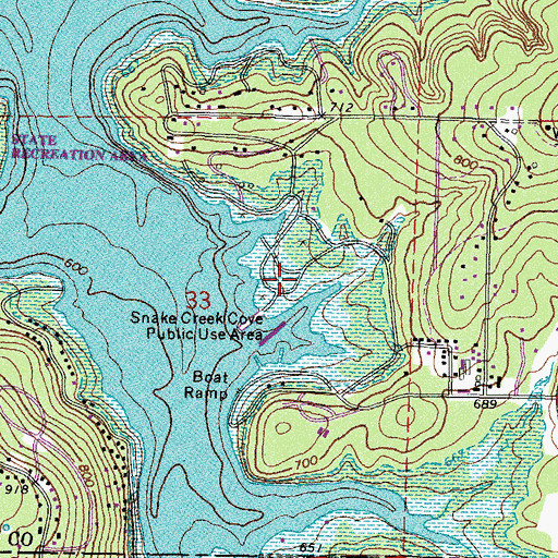 Topographic Map of Snake Creek Cove Public Use Area, OK