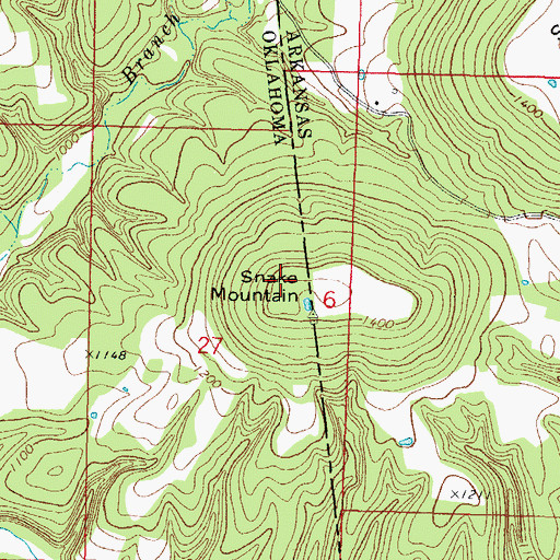 Topographic Map of Snake Mountain, OK