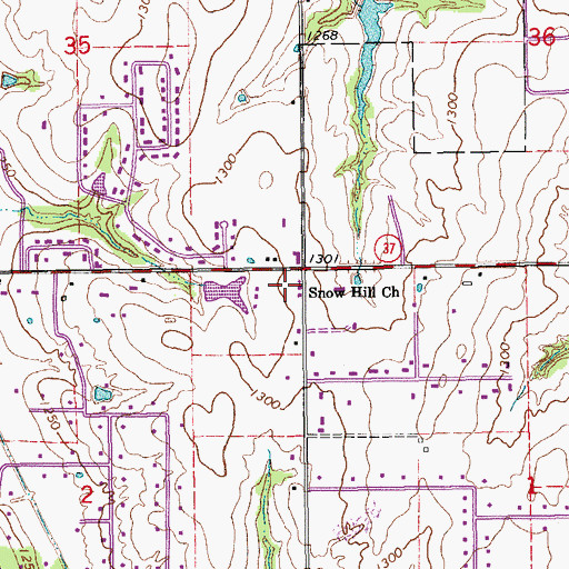 Topographic Map of Snow Hill Church, OK