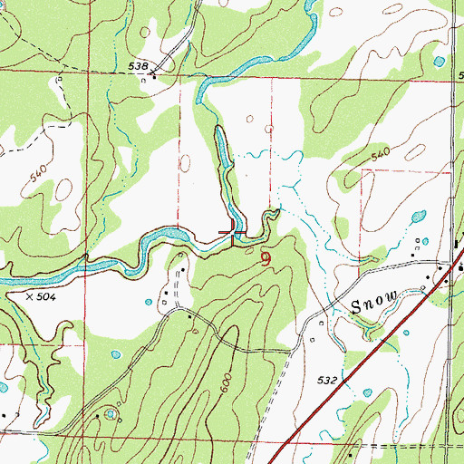 Topographic Map of Snow Valley, OK