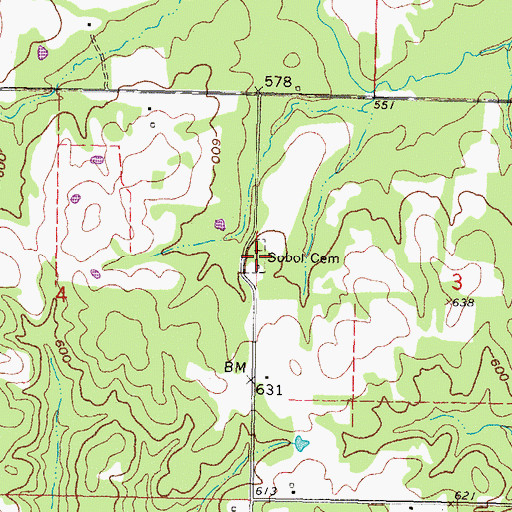 Topographic Map of Sobol Cemetery, OK