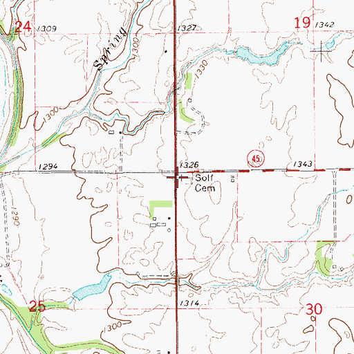 Topographic Map of Solf Cemetery, OK