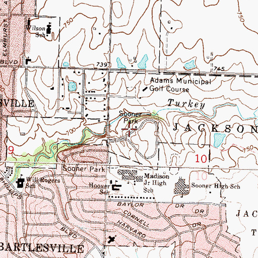 Topographic Map of Sooner Park, OK