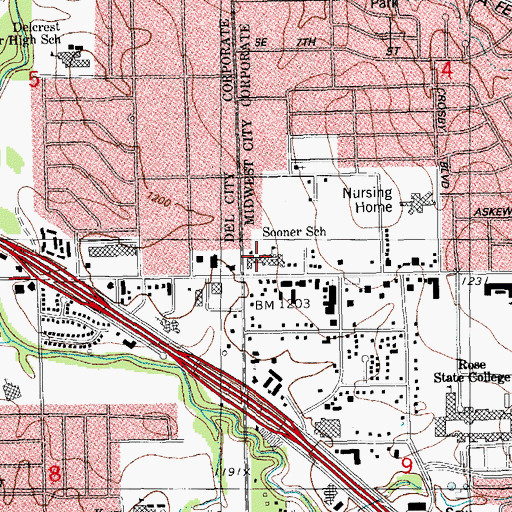 Topographic Map of Sooner - Rose Elementary School, OK