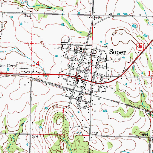 Topographic Map of Soper, OK