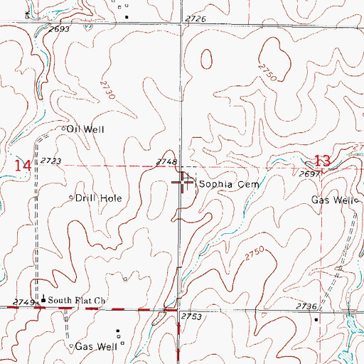 Topographic Map of Sophia Cemetery, OK