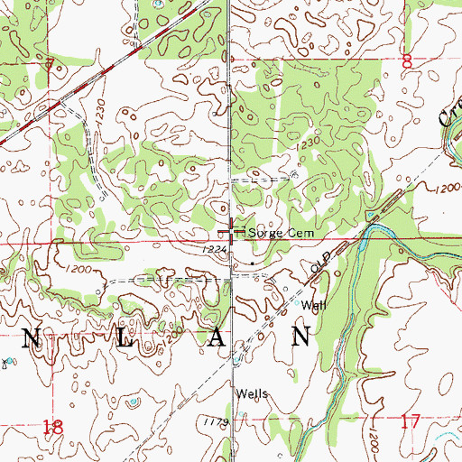 Topographic Map of Sorge Cemetery, OK