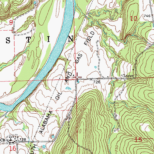 Topographic Map of South Alabama Oil and Gas Field, OK