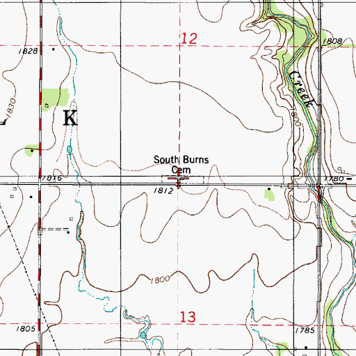 Topographic Map of South Burns Cemetery, OK