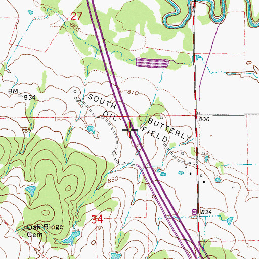 Topographic Map of South Butterly Oil Field, OK