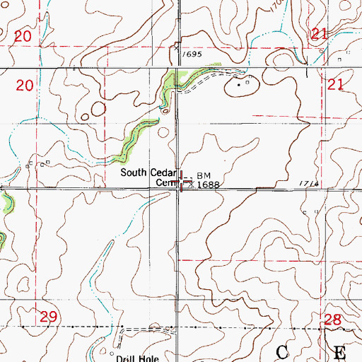 Topographic Map of South Cedar Cemetery, OK