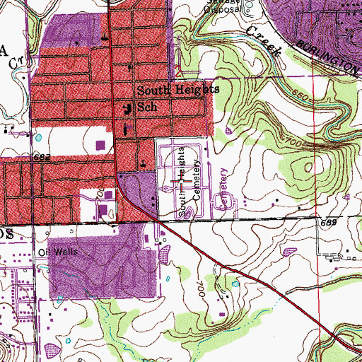Topographic Map of South Heights Cemetery, OK