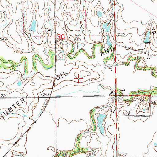 Topographic Map of South Hunter Oil and Gas Field, OK