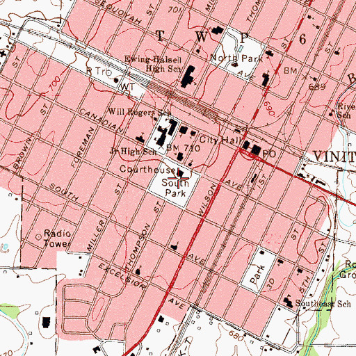 Topographic Map of South Park, OK