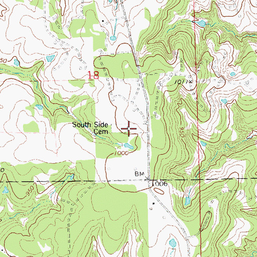 Topographic Map of South Side Cemetery, OK