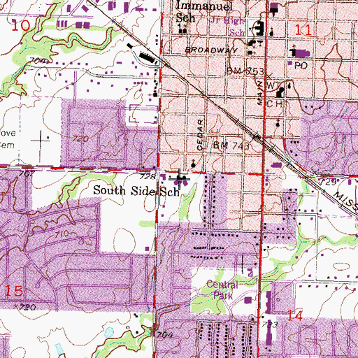 Topographic Map of South Side School, OK