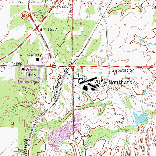 Topographic Map of Southard, OK
